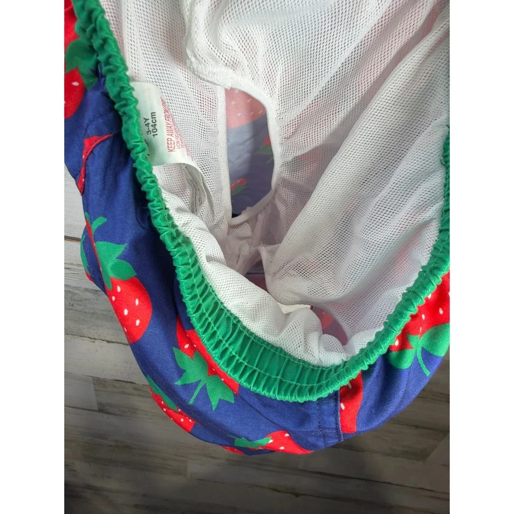 Mini Boden Swim Trunks Boys 3-4Y Blue Strawberry Print Fruit Resort Vacay